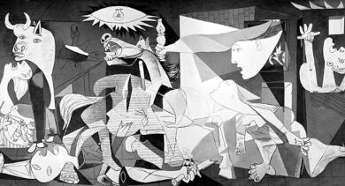 By Pablo Picasso - PICASSO, la exposición del Reina-Prado. Guernica is in the collection of Museo Reina Sofia, Madrid.Source page: http://www.picassotradicionyvanguardia.com/08R.php (archive.org), Fair use, https://en.wikipedia.org/w/index.php?curid=1683114